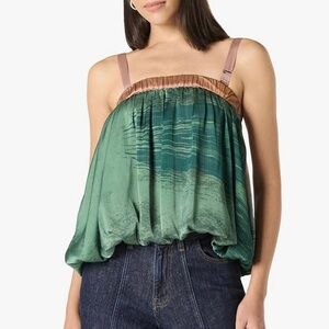 NWOT Green Satin Bubble hem Sleeveless Tank Top / Skirt - The Drop by Takkunda